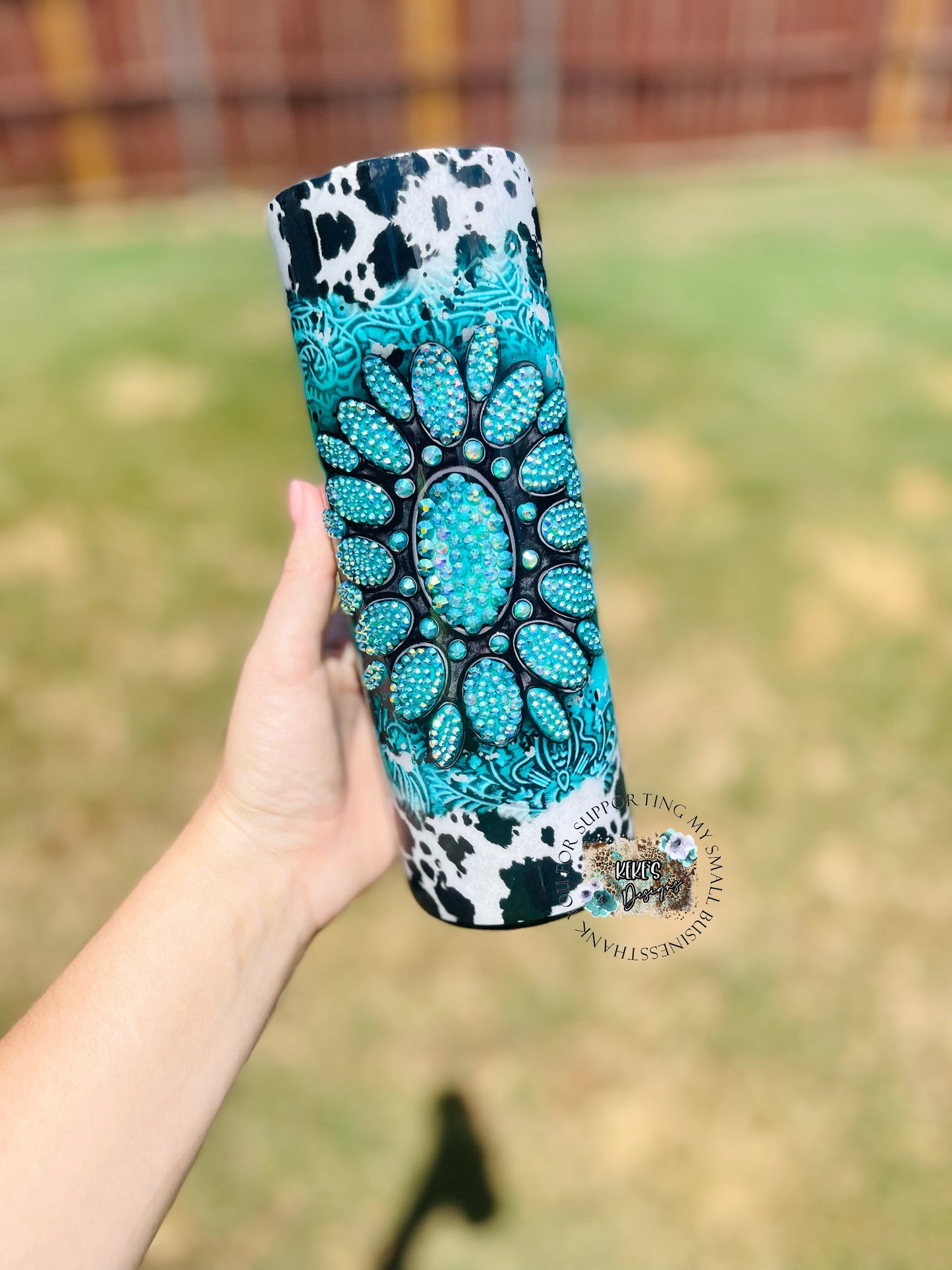 Rhinestone Turquoise & Cowhide